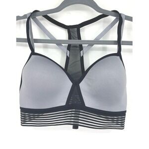 Victoria's Secret Large Sport Strappy Racerback Sports Bra Gray Black Mesh Trim